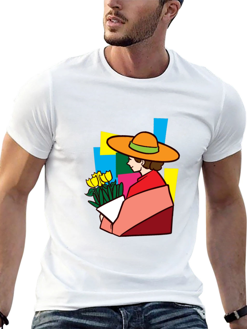 Stylish Graphic Tee - Woman with Flowers