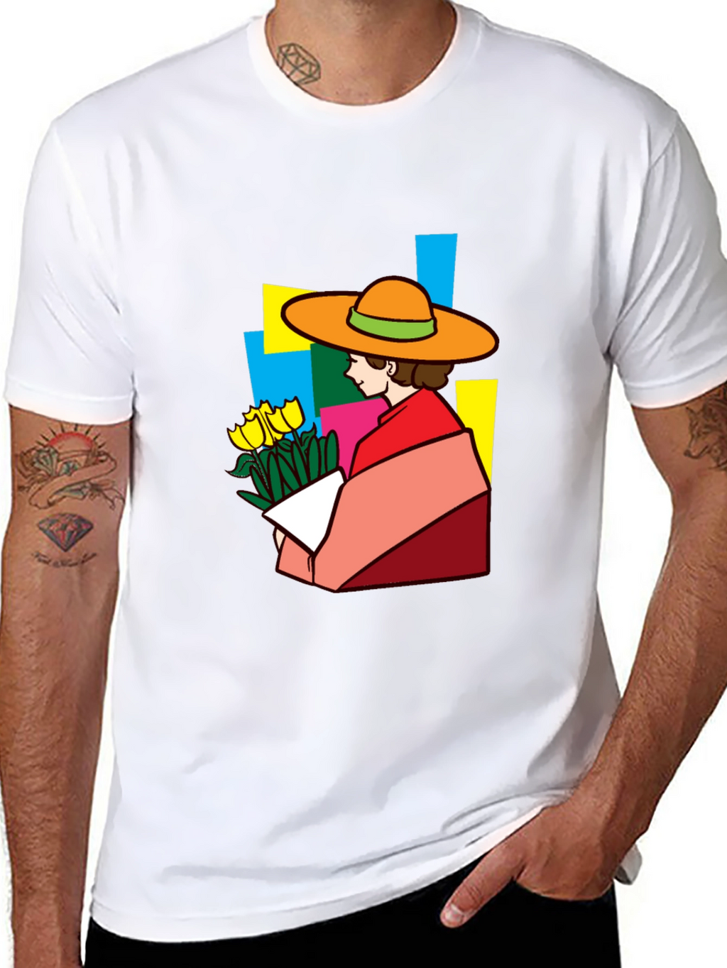 Stylish Graphic Tee - Woman with Flowers