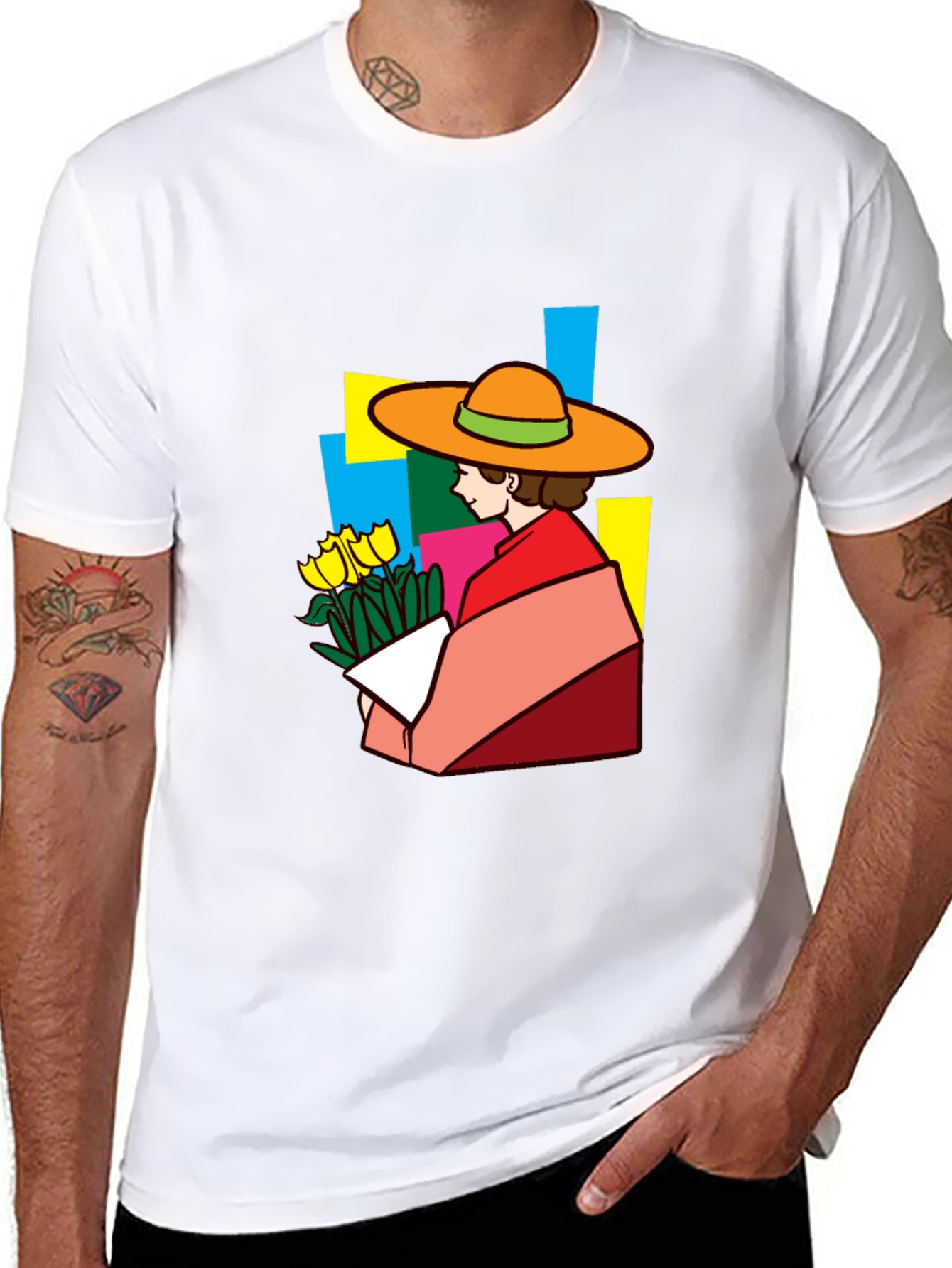 Stylish Graphic Tee - Woman with Flowers