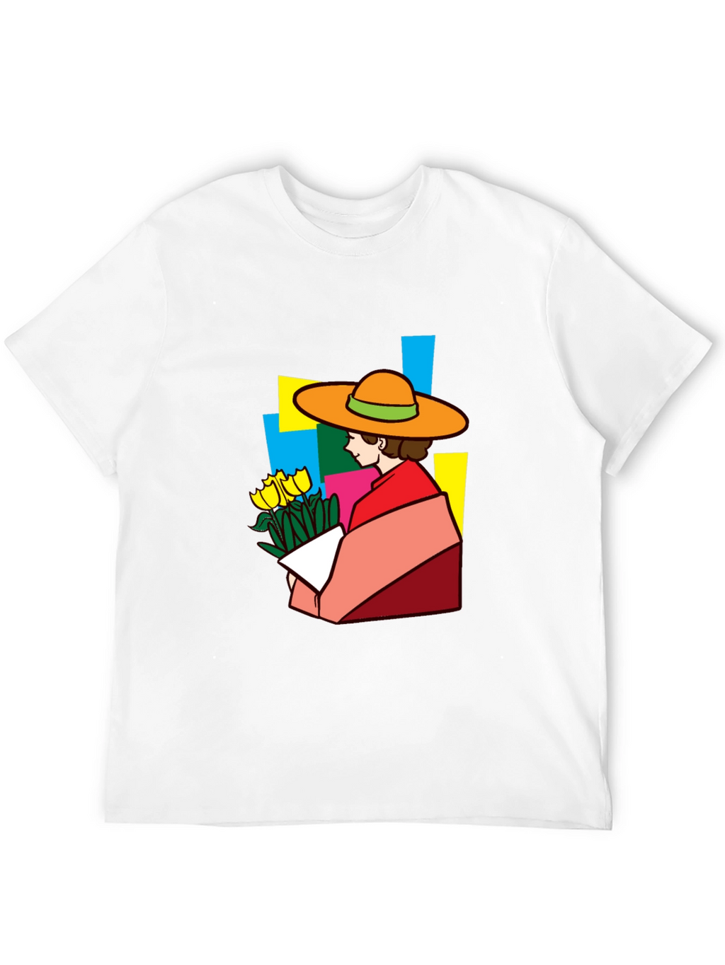 Stylish Graphic Tee - Woman with Flowers