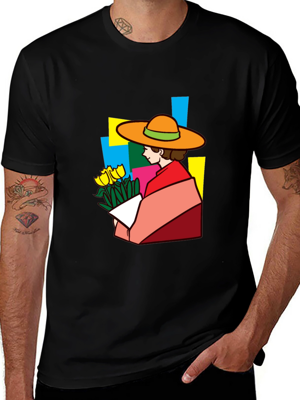 Stylish Graphic Tee - Woman with Flowers