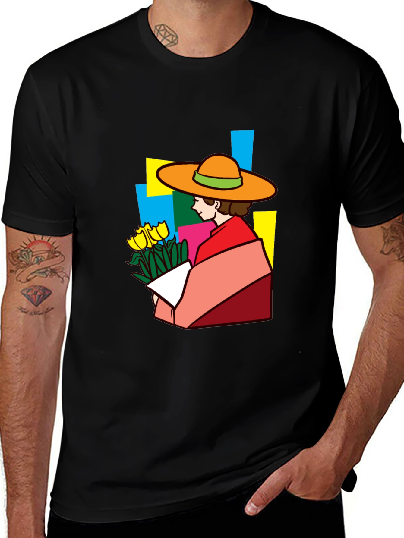Stylish Graphic Tee - Woman with Flowers