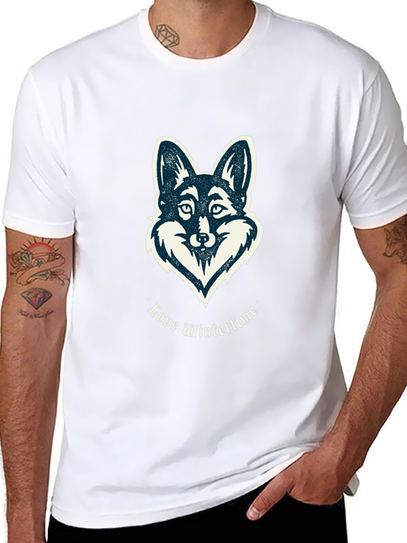 Love Wintertime Fox Graphic T-Shirt - Black