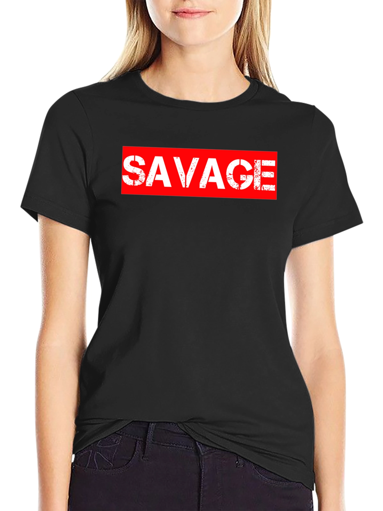 Savage Graphic Print Crewneck T-Shirt - Black