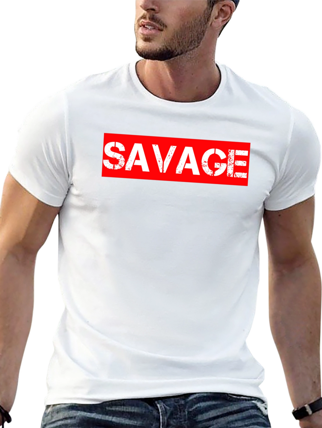 Savage Graphic Print Crewneck T-Shirt - Black