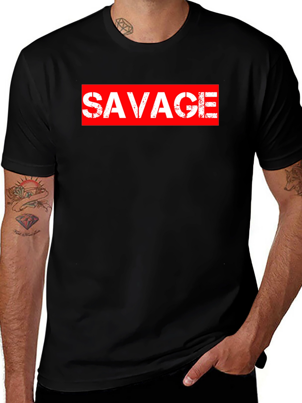 Savage Graphic Print Crewneck T-Shirt - Black