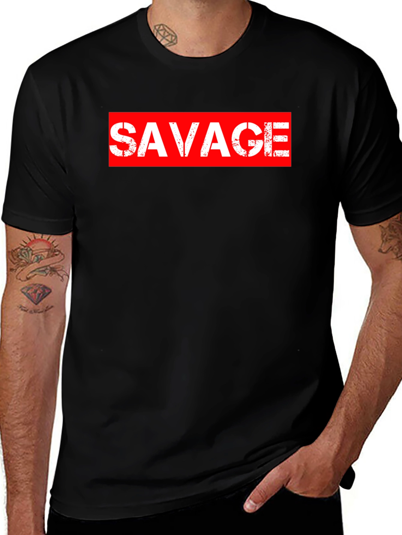 Savage Graphic Print Crewneck T-Shirt - Black