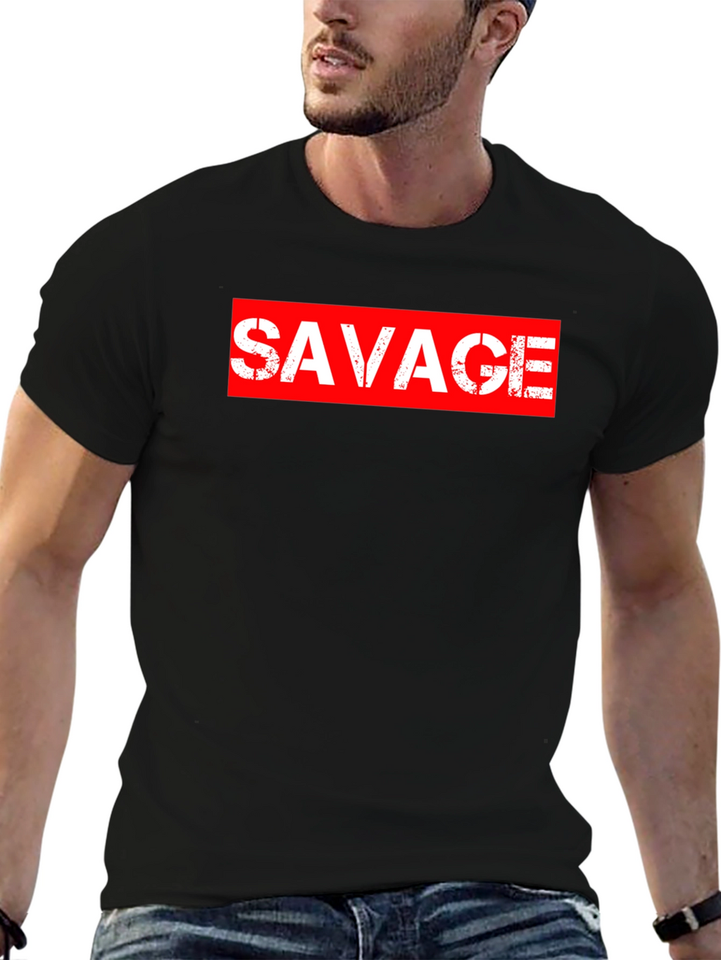 Savage Graphic Print Crewneck T-Shirt - Black