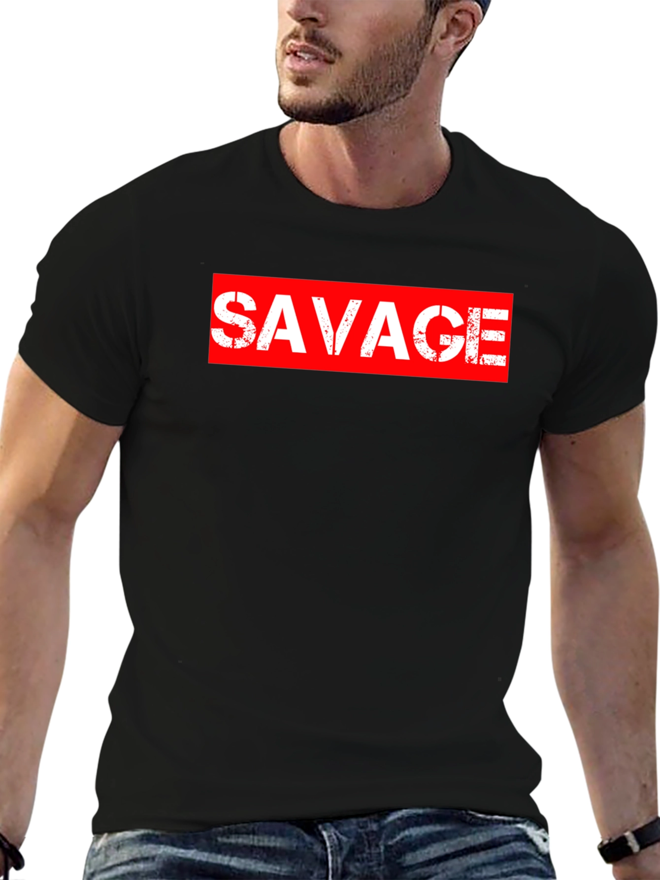 Savage Graphic Print Crewneck T-Shirt - Black