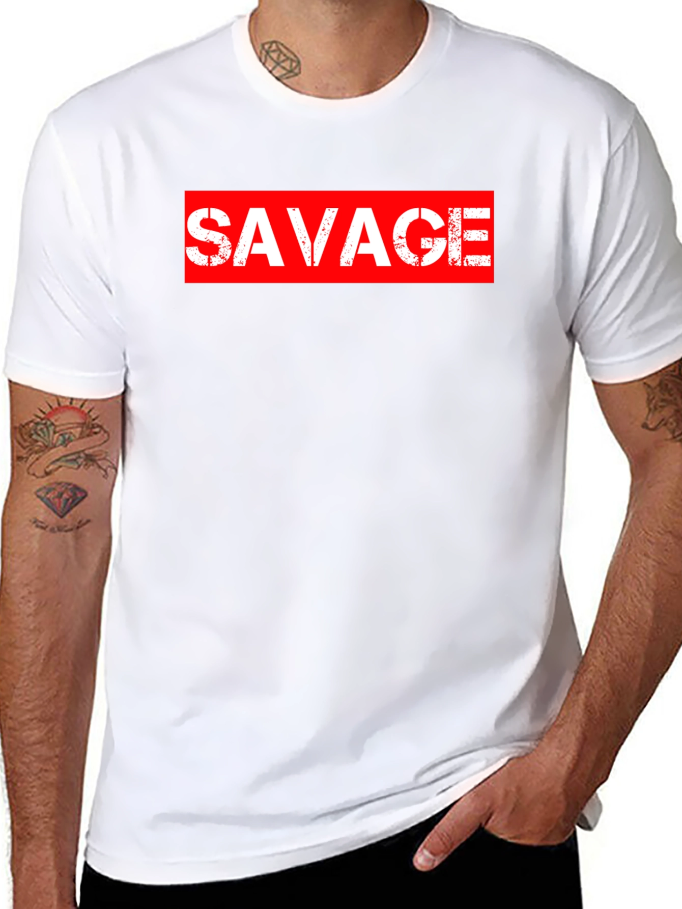 Savage Graphic Print Crewneck T-Shirt - Black