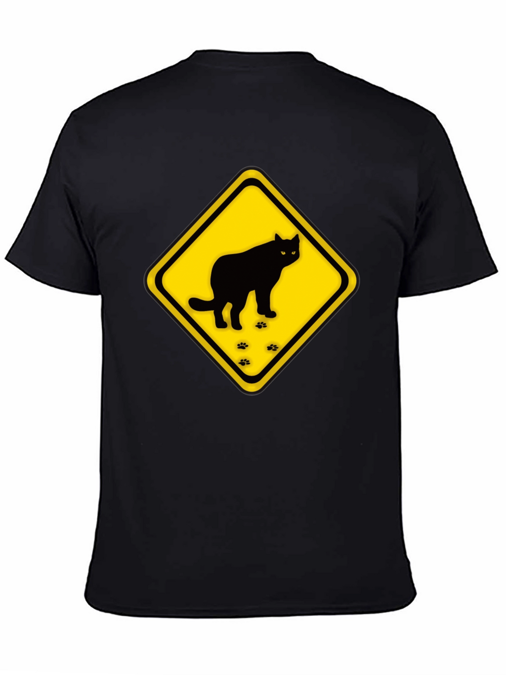Caution Cat Crossing Black T-Shirt