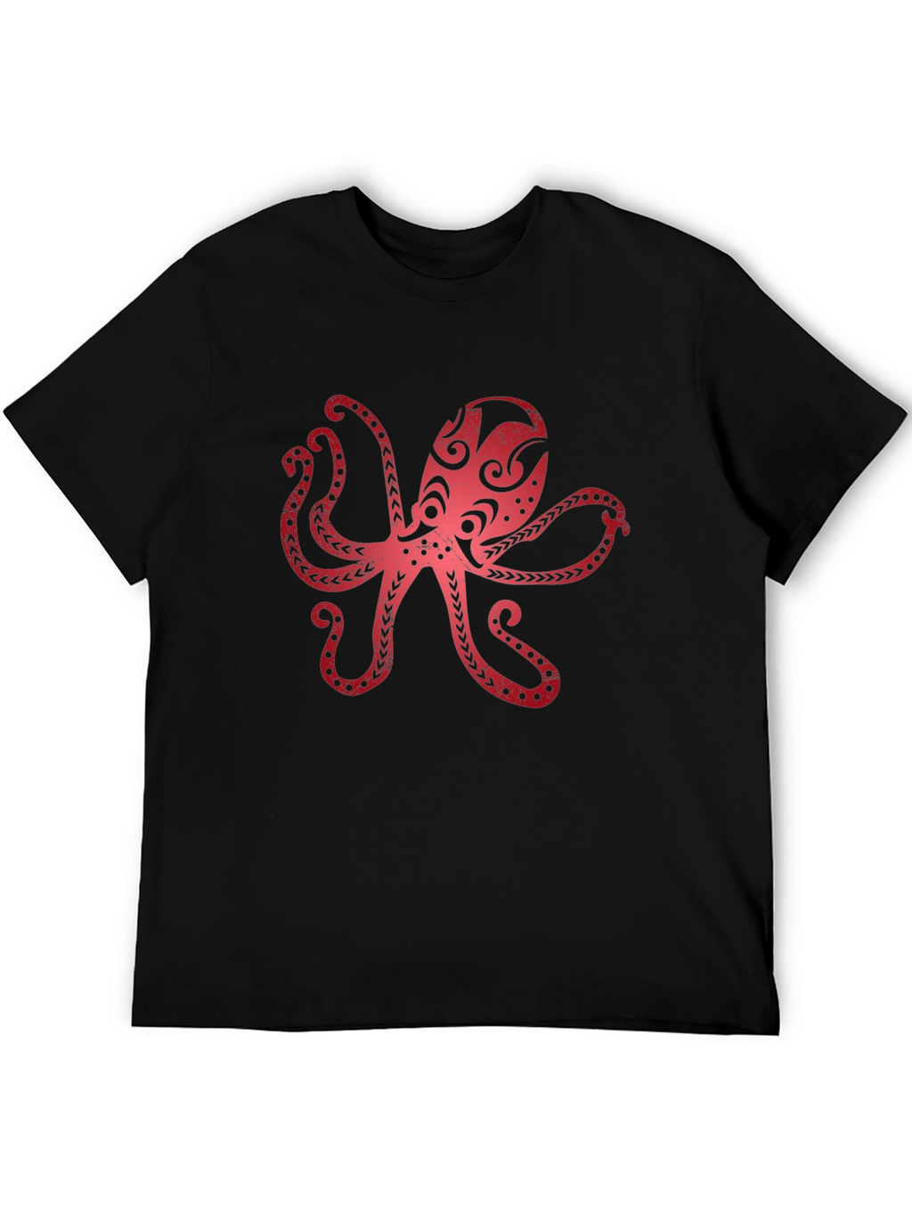 Red Octopus Graphic Black T-Shirt