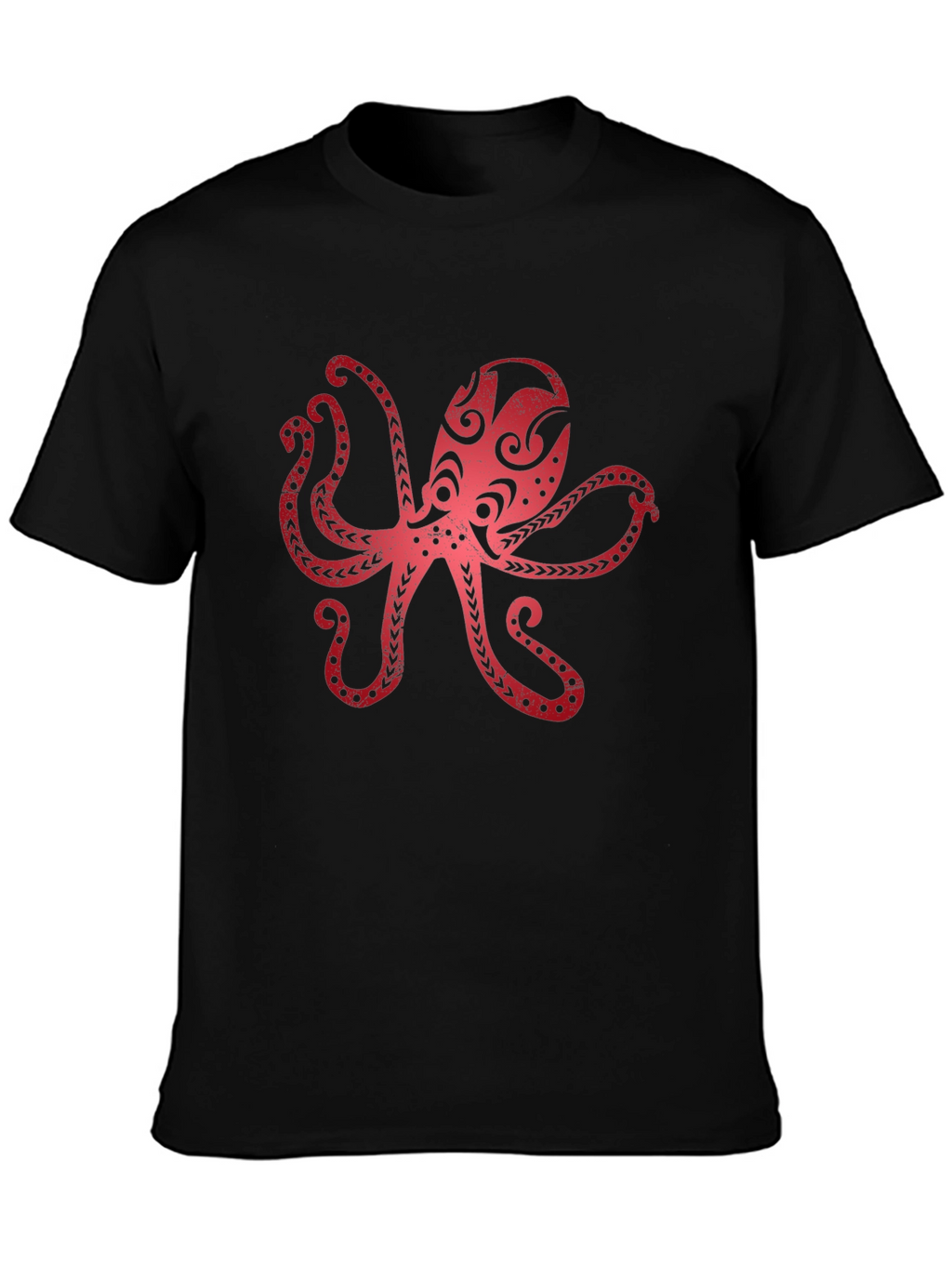 Red Octopus Graphic Black T-Shirt