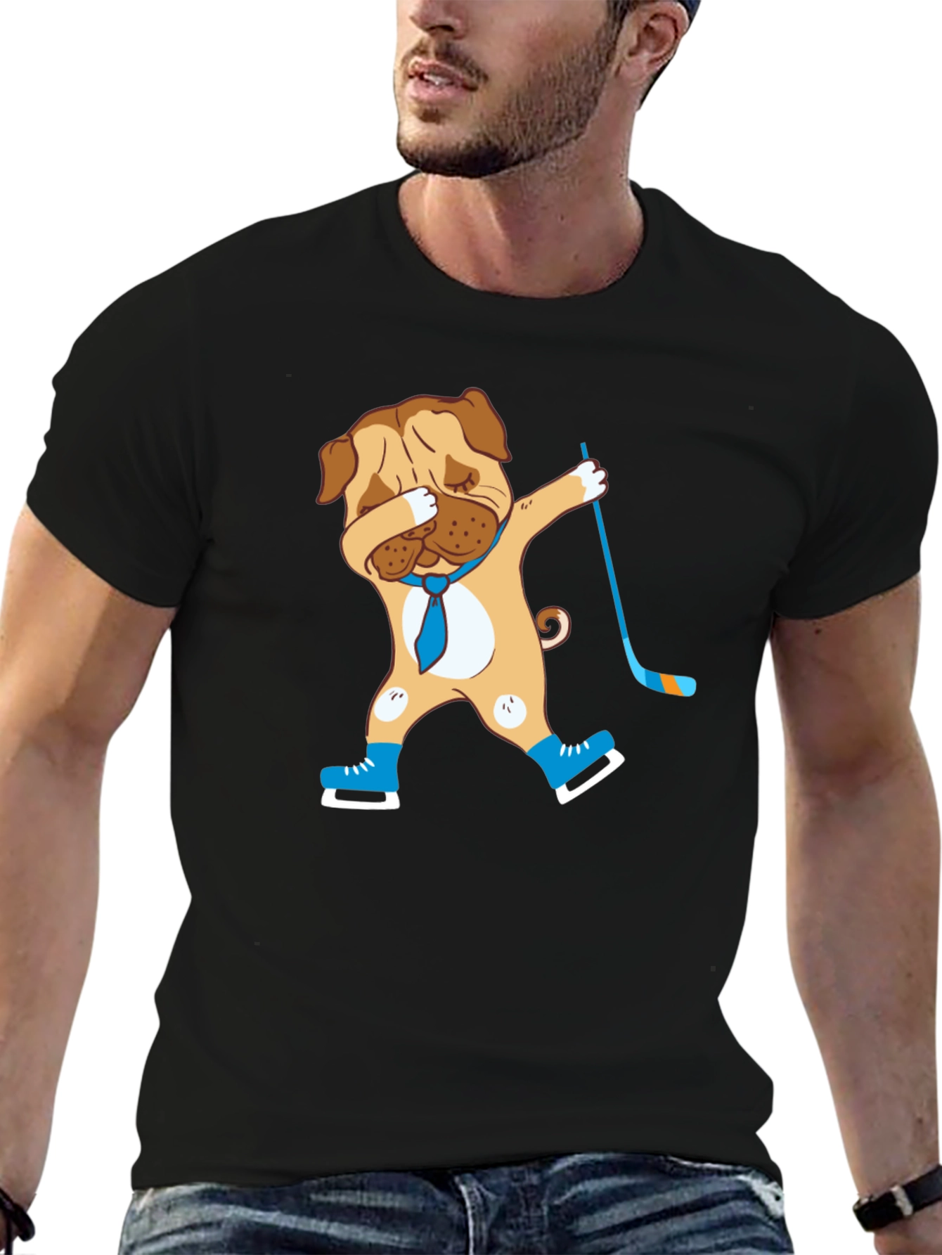 Dabbing Dog Hockey Player Graphic Tee