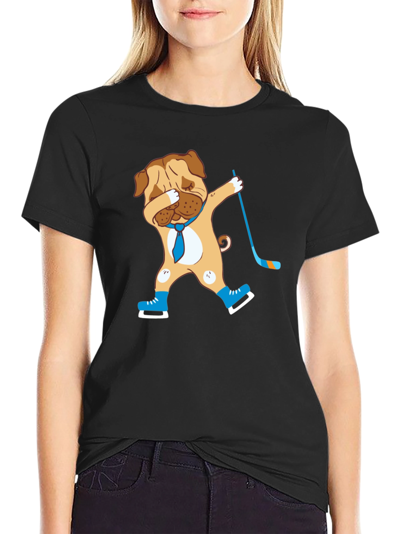 Dabbing Dog Hockey Player Graphic Tee