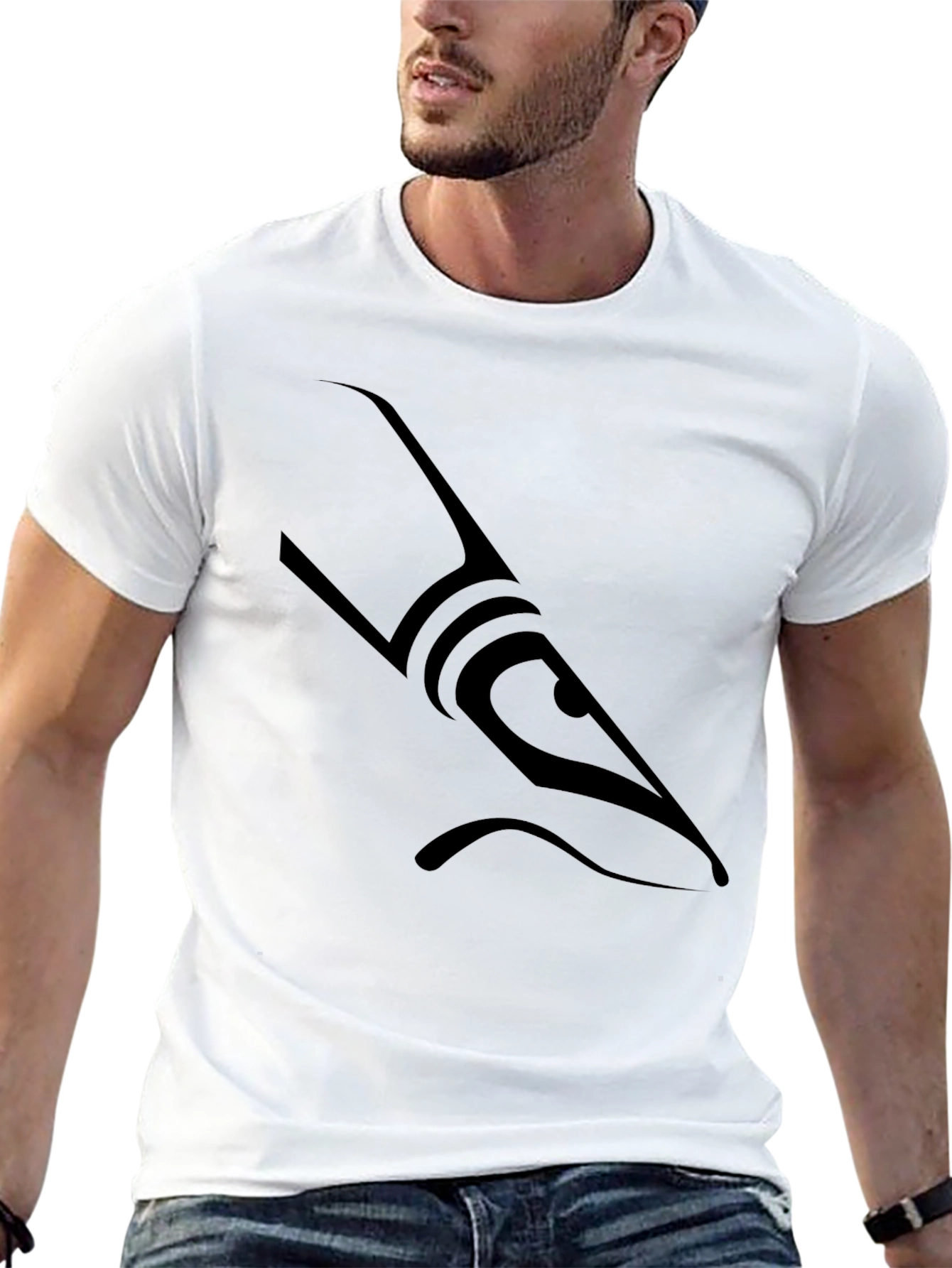 Mens Black Graphic Tee - Abstract Shark Design