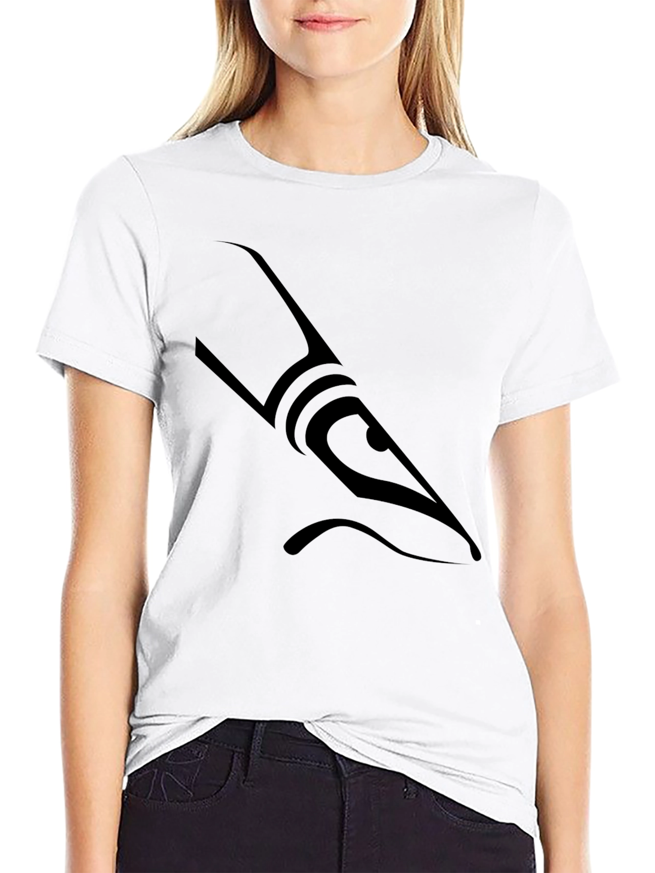 Mens Black Graphic Tee - Abstract Shark Design