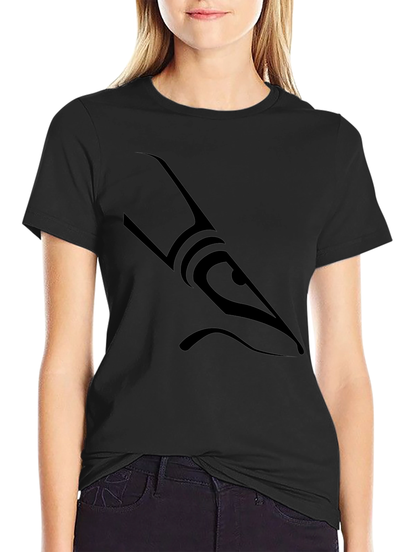 Mens Black Graphic Tee - Abstract Shark Design
