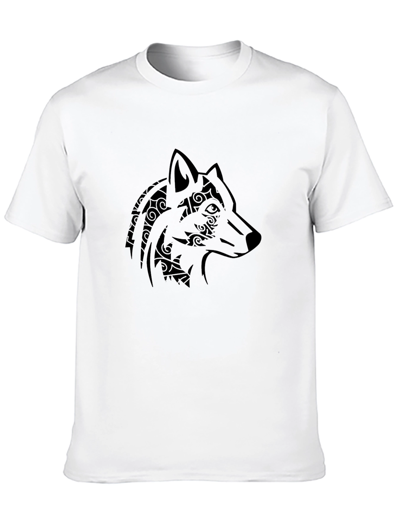 Tribal Wolf Head Graphic Mens Black T-Shirt