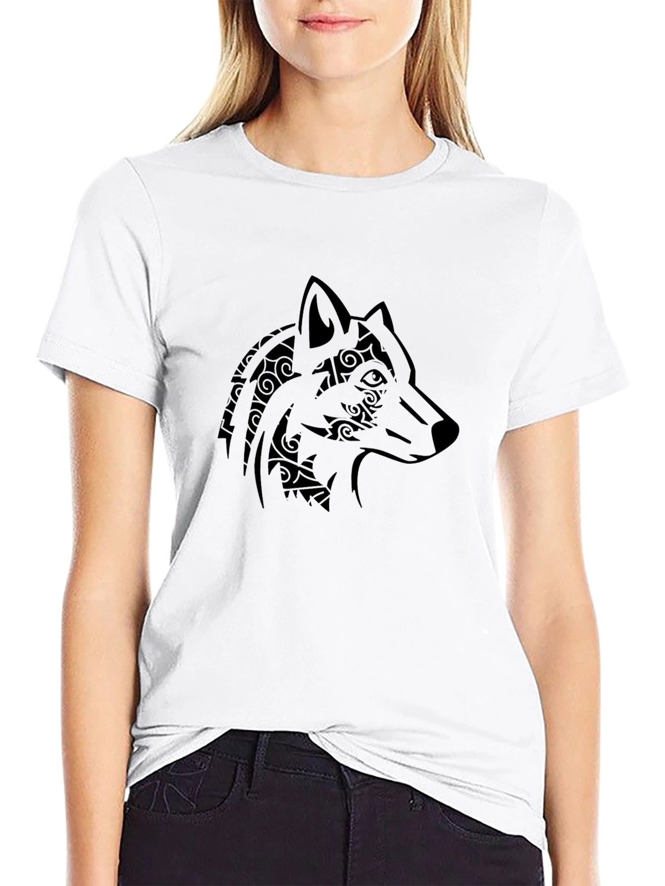 Tribal Wolf Head Graphic Mens Black T-Shirt