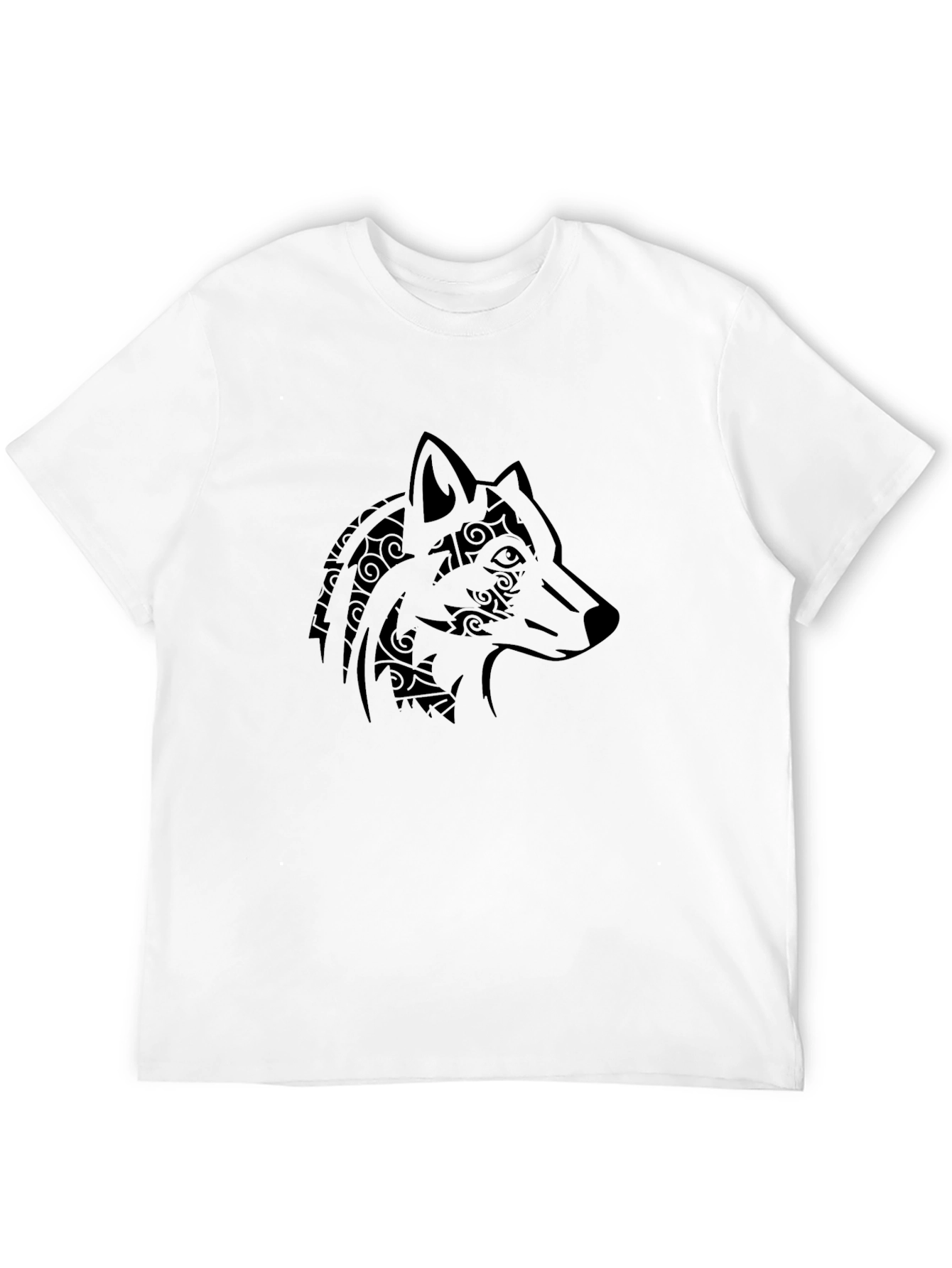 Tribal Wolf Head Graphic Mens Black T-Shirt