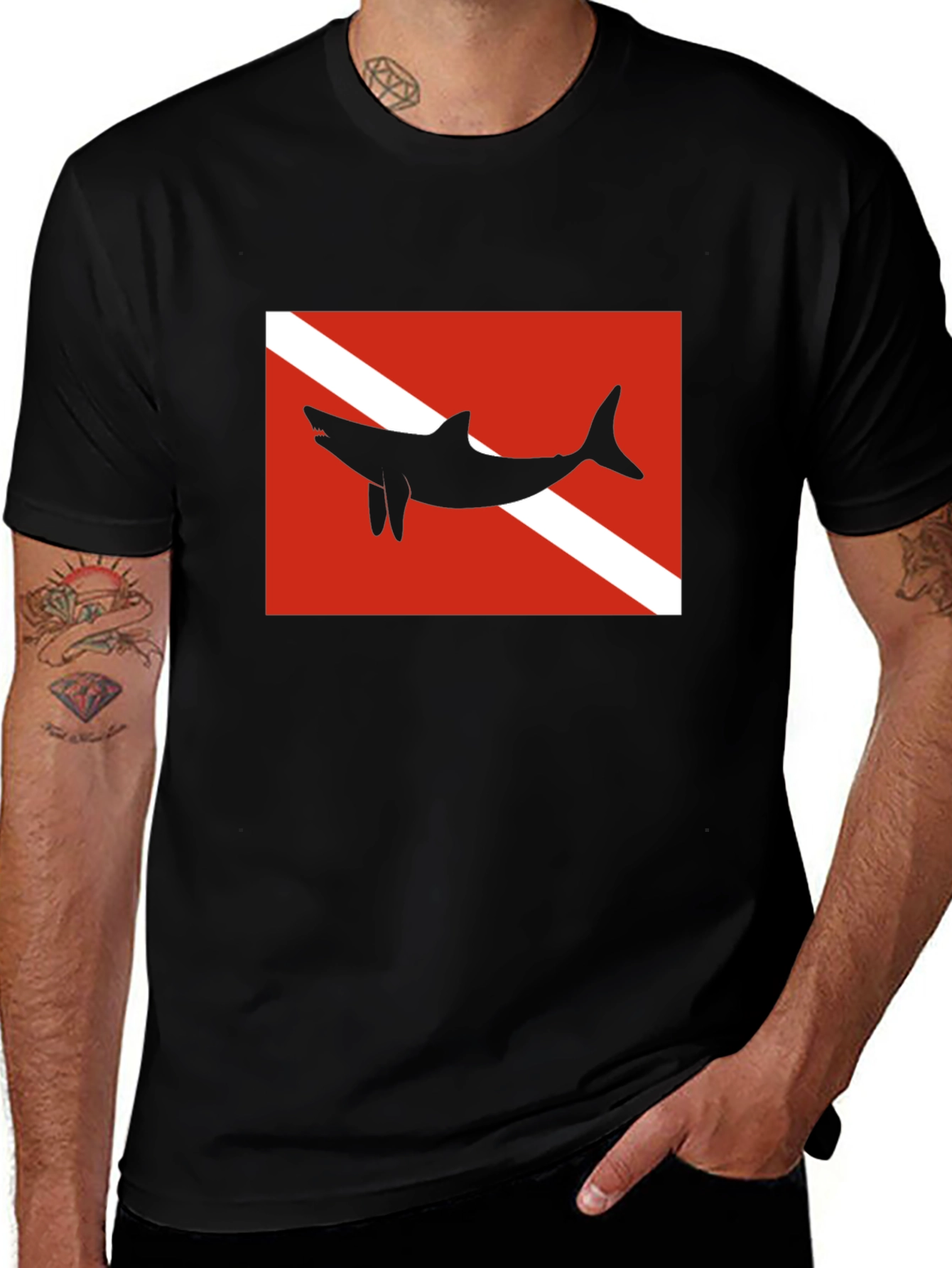 Diver Down Flag Shark Graphic Tee - Scuba Diving Shirt