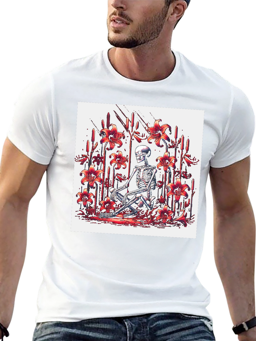 Skeleton Lily Graphic Tee - Mens Black T-Shirt