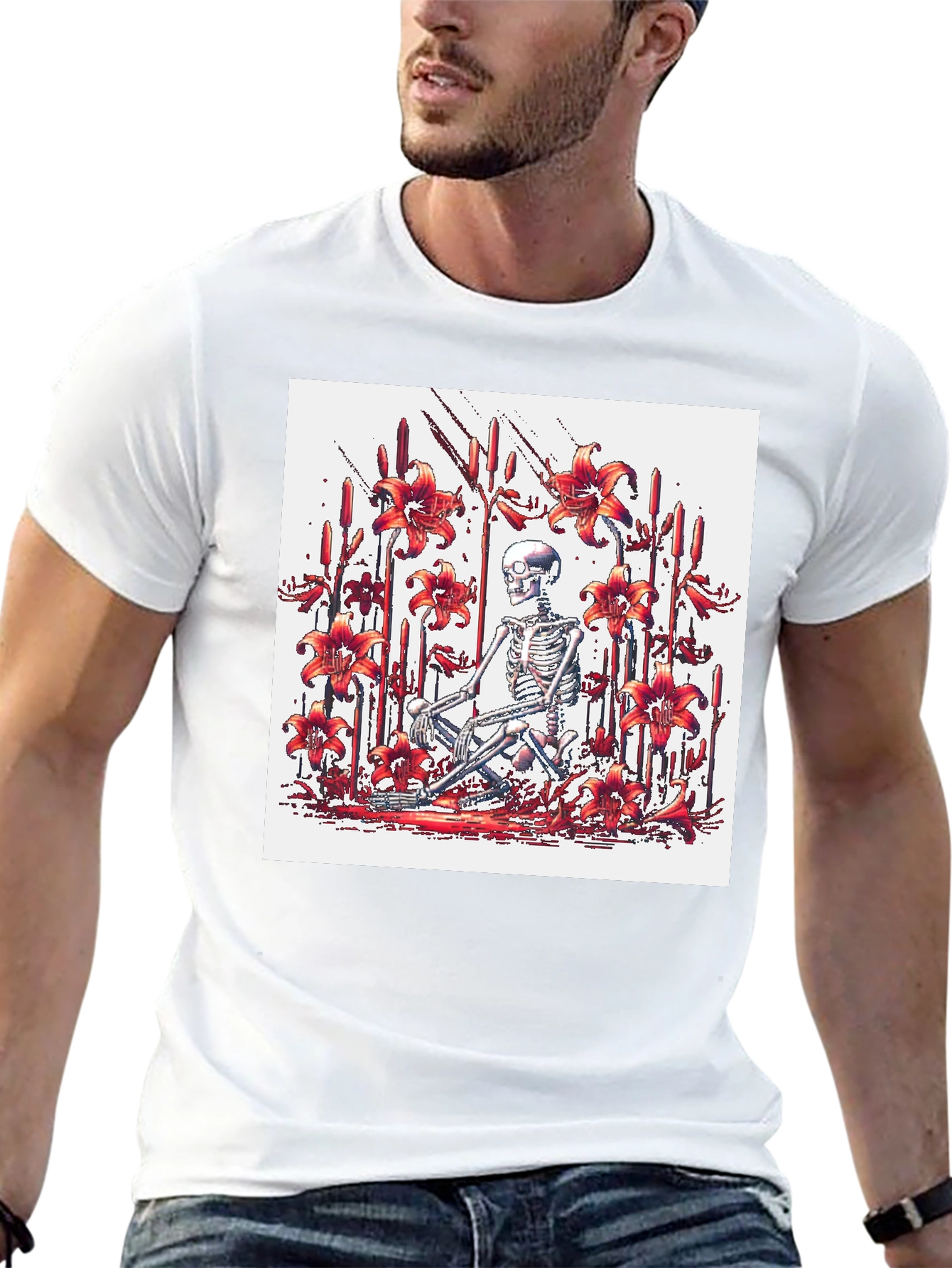 Skeleton Lily Graphic Tee - Mens Black T-Shirt