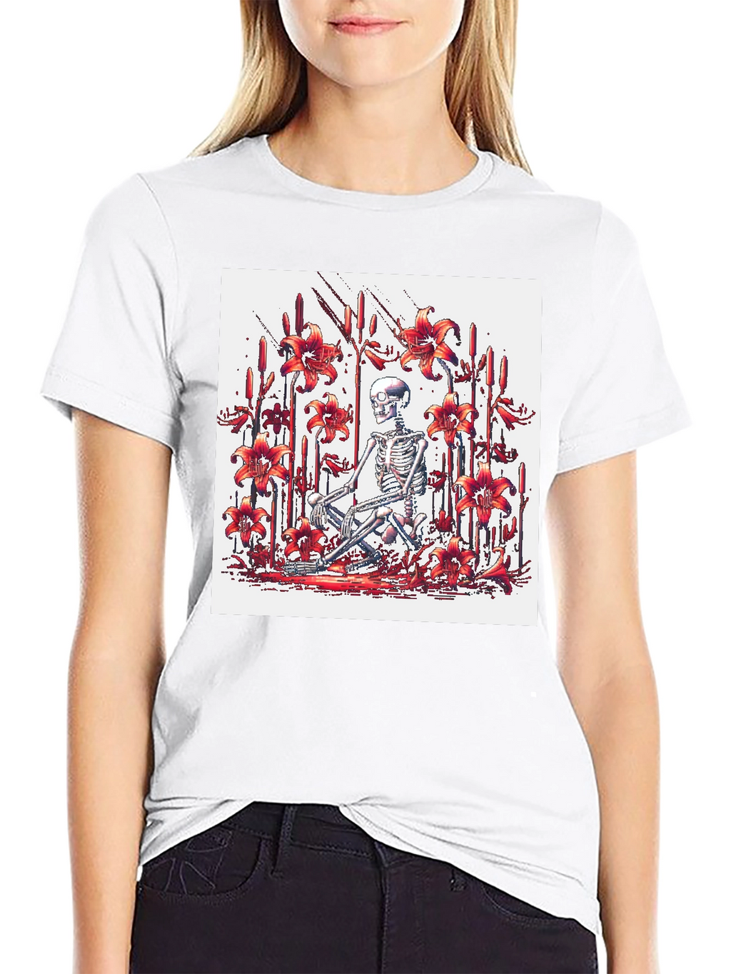 Skeleton Lily Graphic Tee - Mens Black T-Shirt