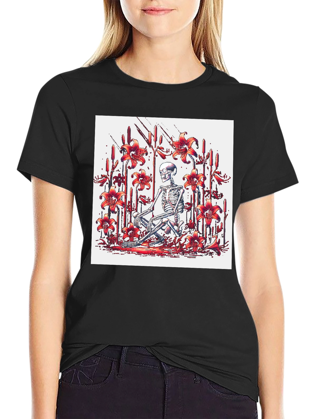 Skeleton Lily Graphic Tee - Mens Black T-Shirt