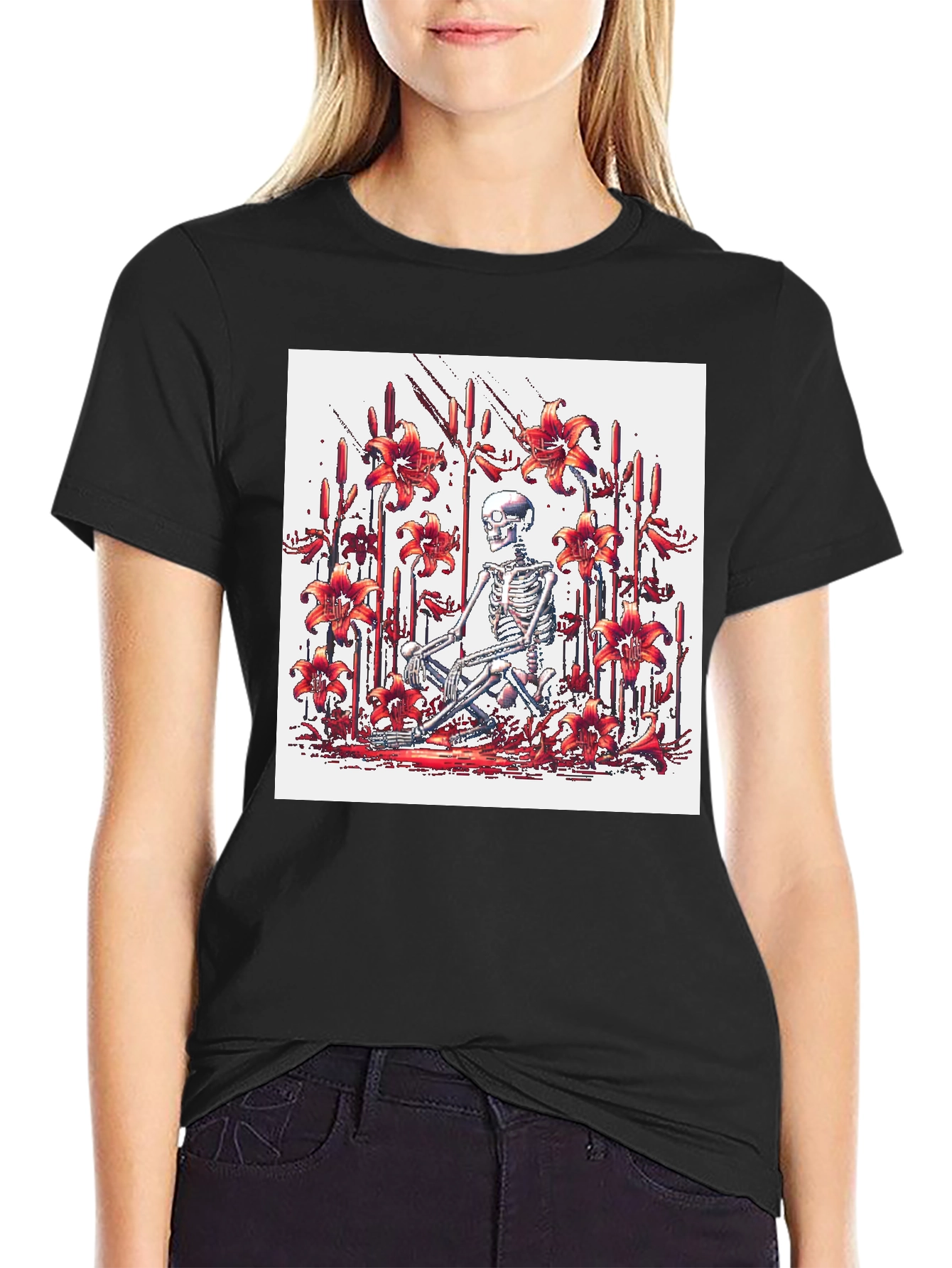Skeleton Lily Graphic Tee - Mens Black T-Shirt