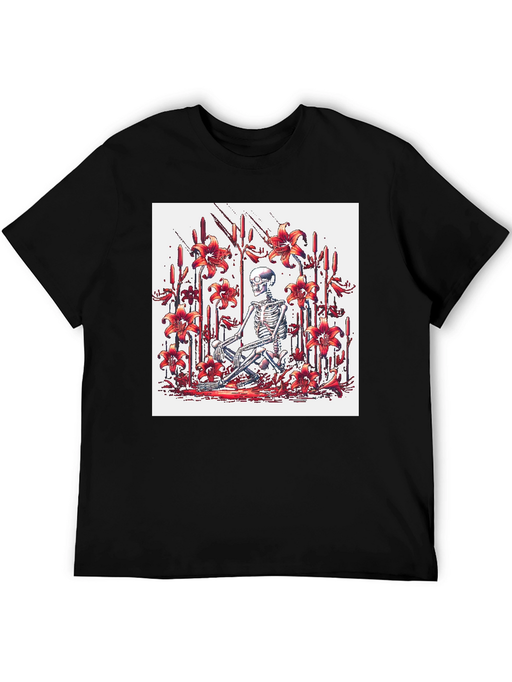 Skeleton Lily Graphic Tee - Mens Black T-Shirt
