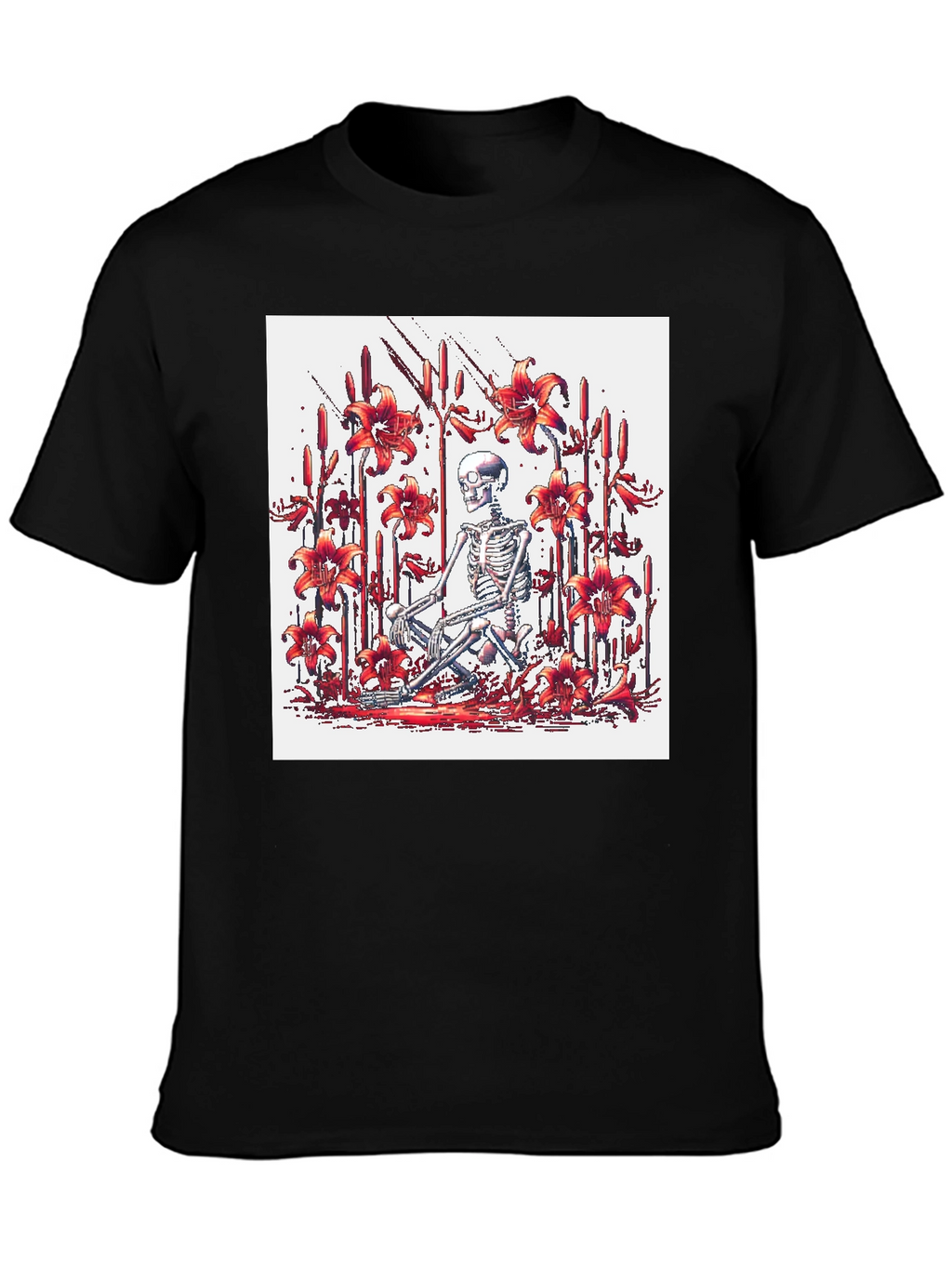 Skeleton Lily Graphic Tee - Mens Black T-Shirt