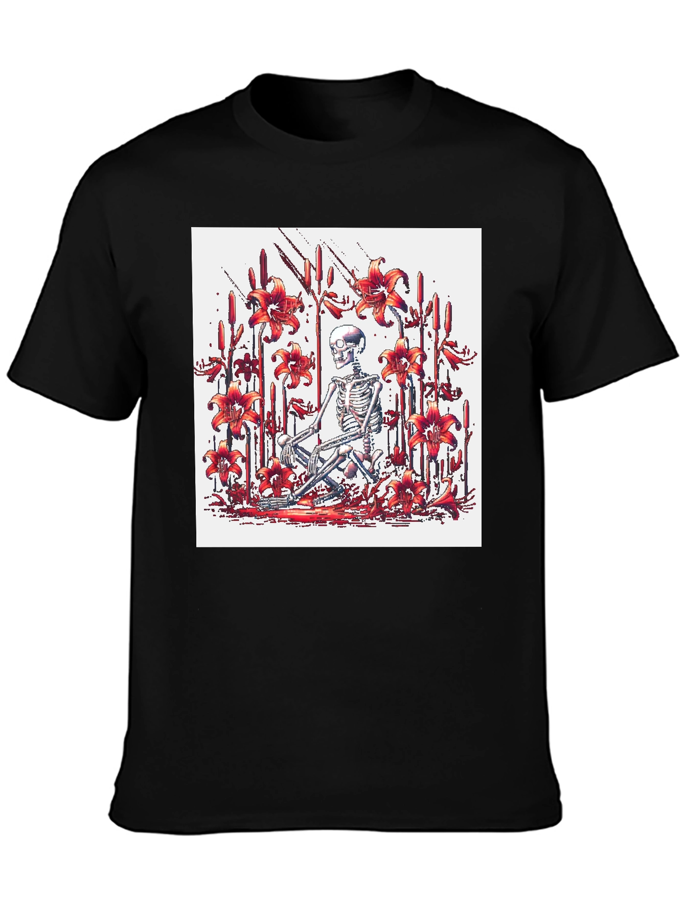Skeleton Lily Graphic Tee - Mens Black T-Shirt