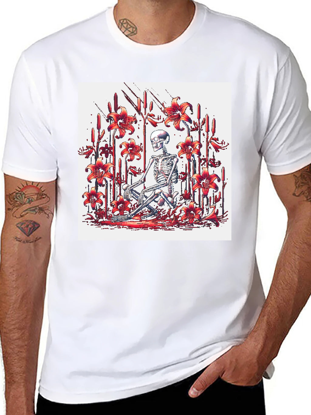 Skeleton Lily Graphic Tee - Mens Black T-Shirt