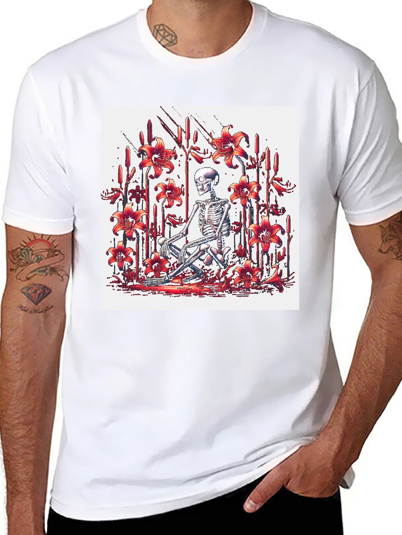 Skeleton Lily Graphic Tee - Mens Black T-Shirt