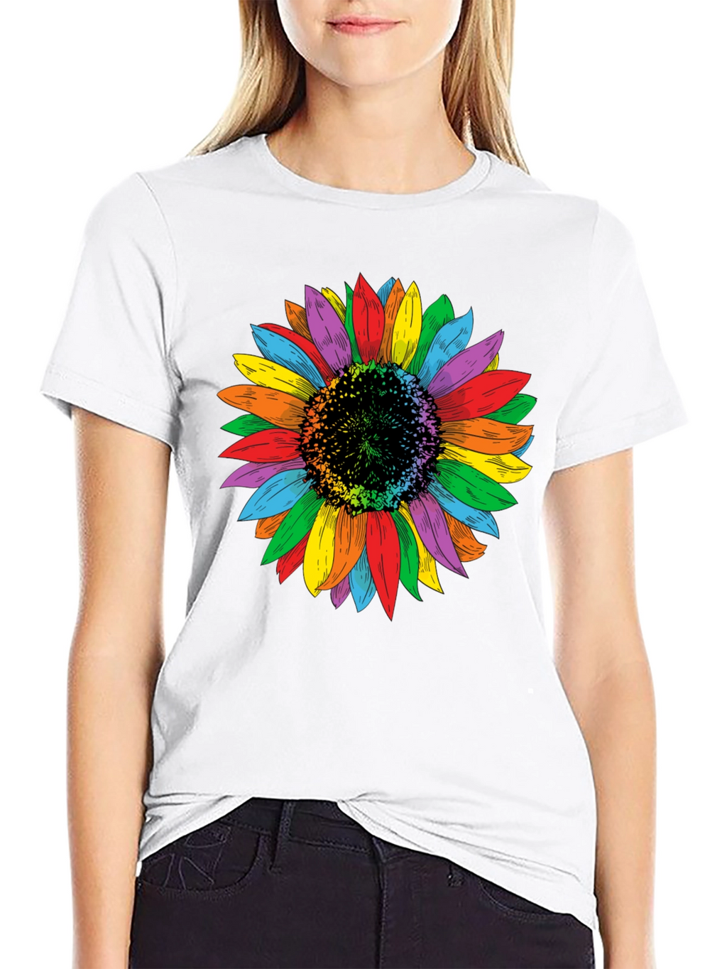 Rainbow Sunflower Graphic Tee - Unisex Black Shirt