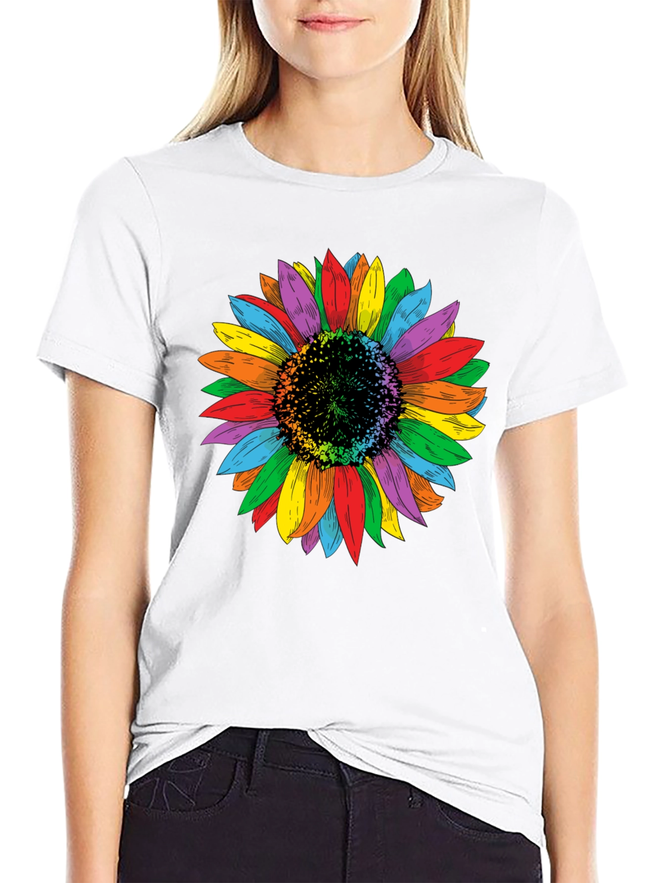 Rainbow Sunflower Graphic Tee - Unisex Black Shirt