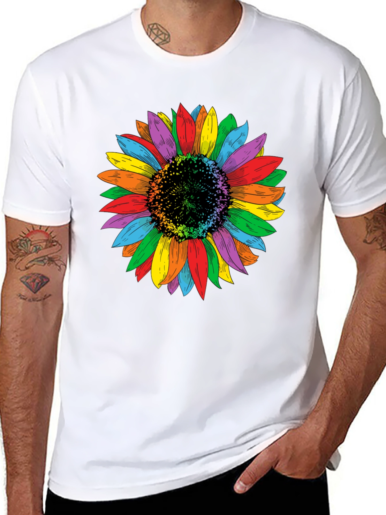 Rainbow Sunflower Graphic Tee - Unisex Black Shirt