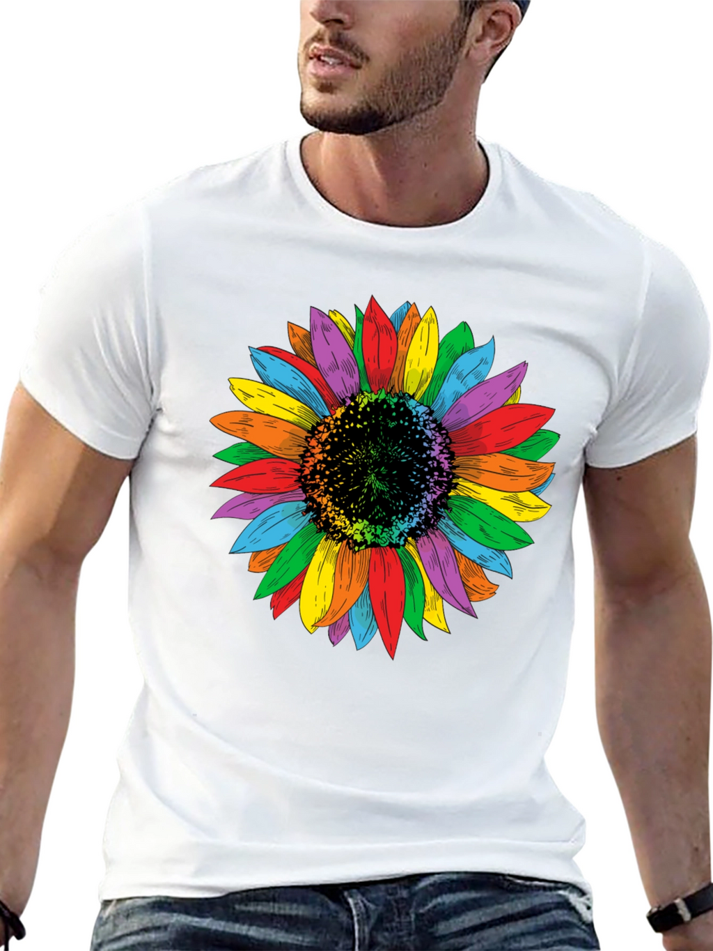 Rainbow Sunflower Graphic Tee - Unisex Black Shirt