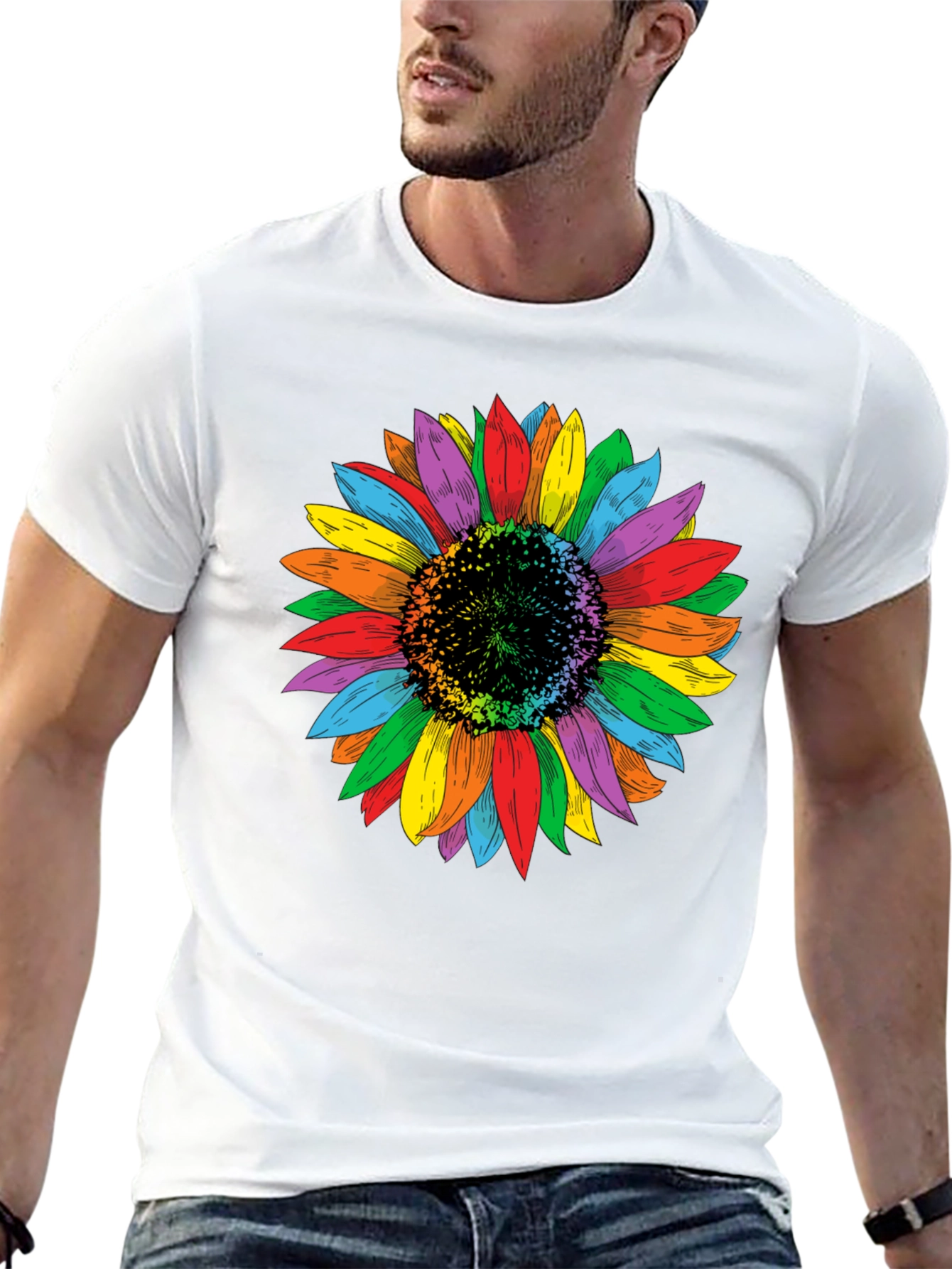 Rainbow Sunflower Graphic Tee - Unisex Black Shirt