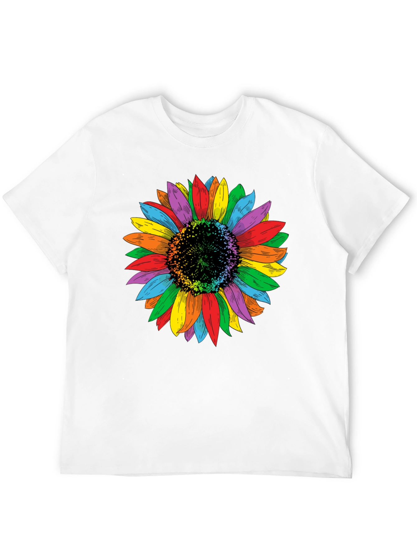 Rainbow Sunflower Graphic Tee - Unisex Black Shirt