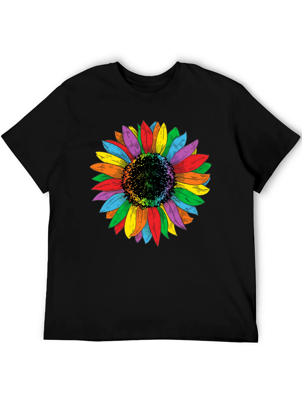 Rainbow Sunflower Graphic Tee - Unisex Black Shirt