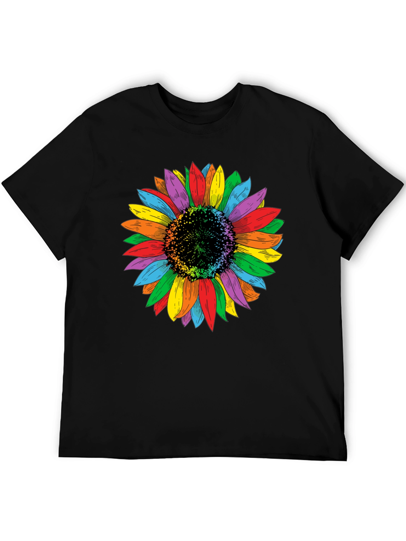 Rainbow Sunflower Graphic Tee - Unisex Black Shirt