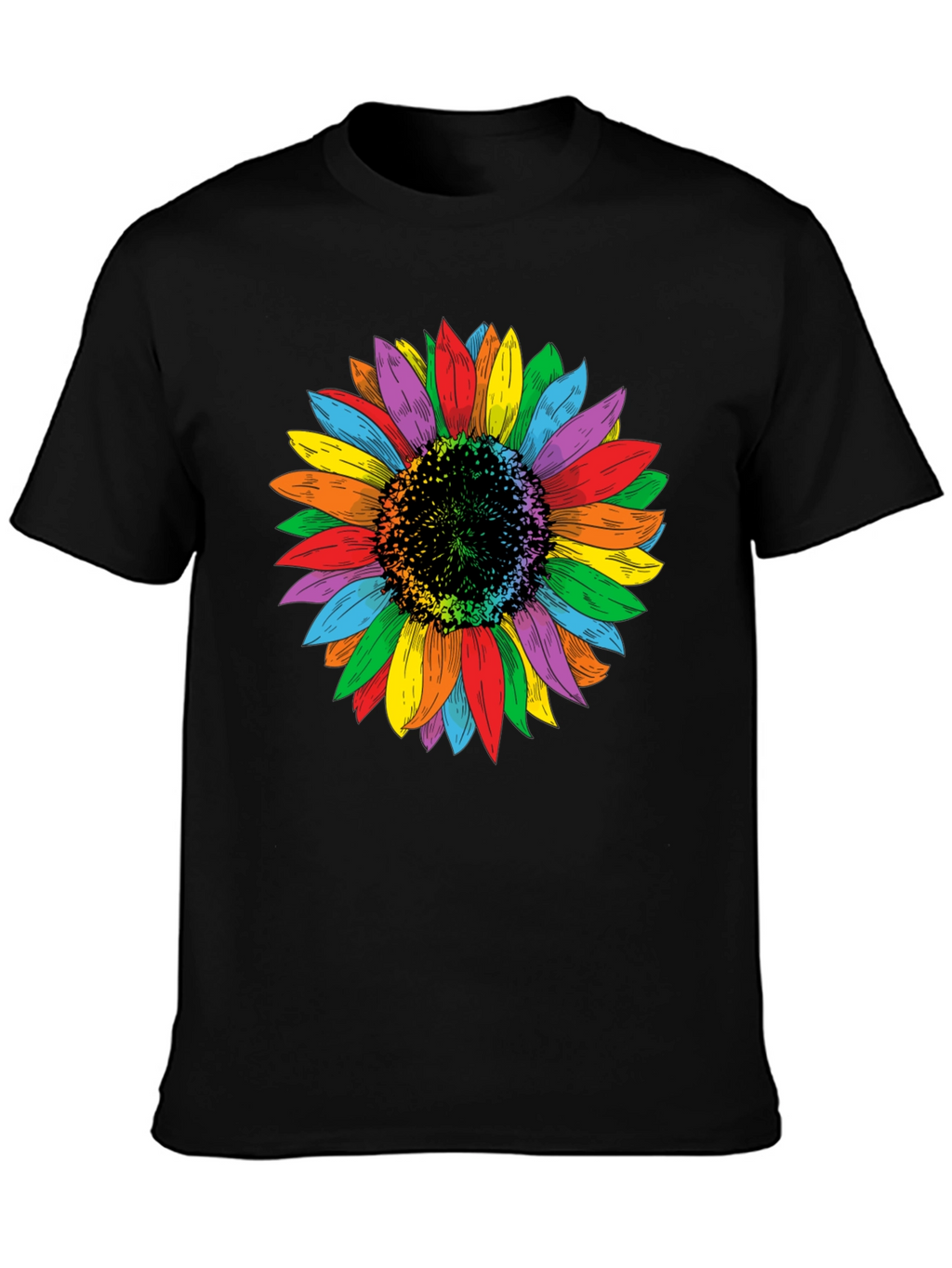 Rainbow Sunflower Graphic Tee - Unisex Black Shirt