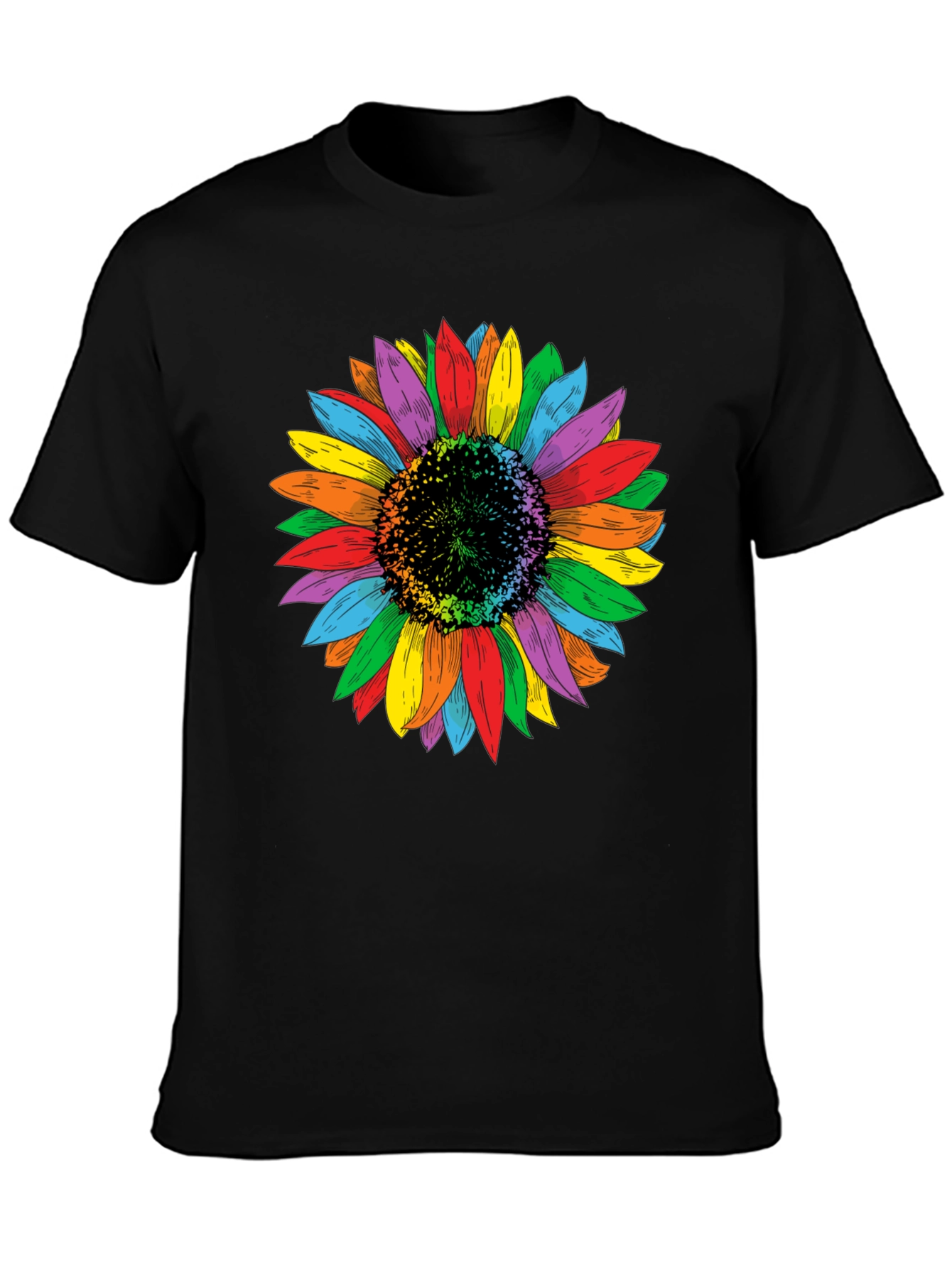 Rainbow Sunflower Graphic Tee - Unisex Black Shirt