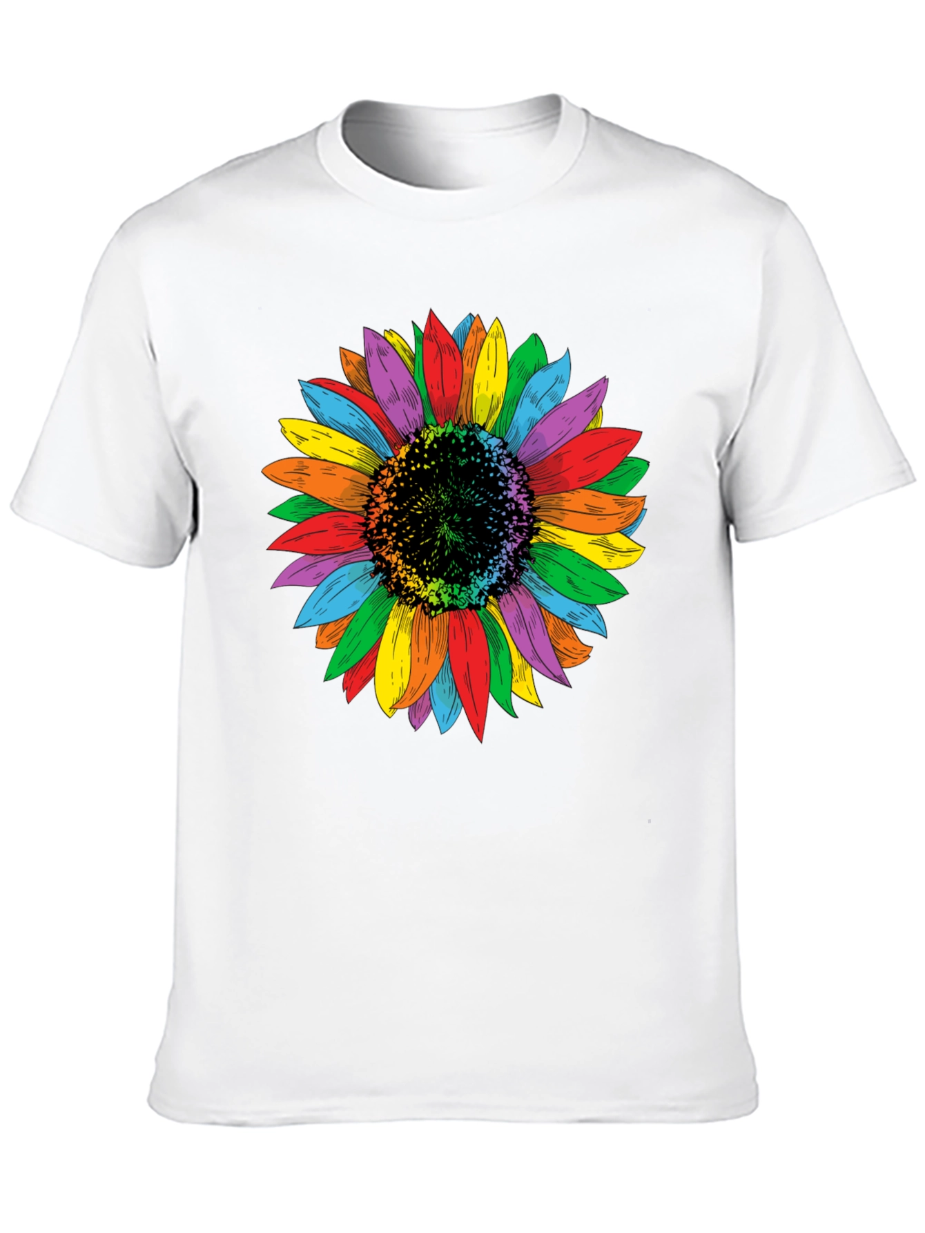 Rainbow Sunflower Graphic Tee - Unisex Black Shirt