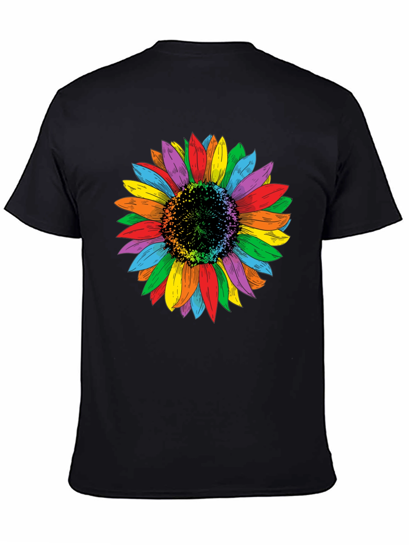 Rainbow Sunflower Graphic Tee - Unisex Black Shirt