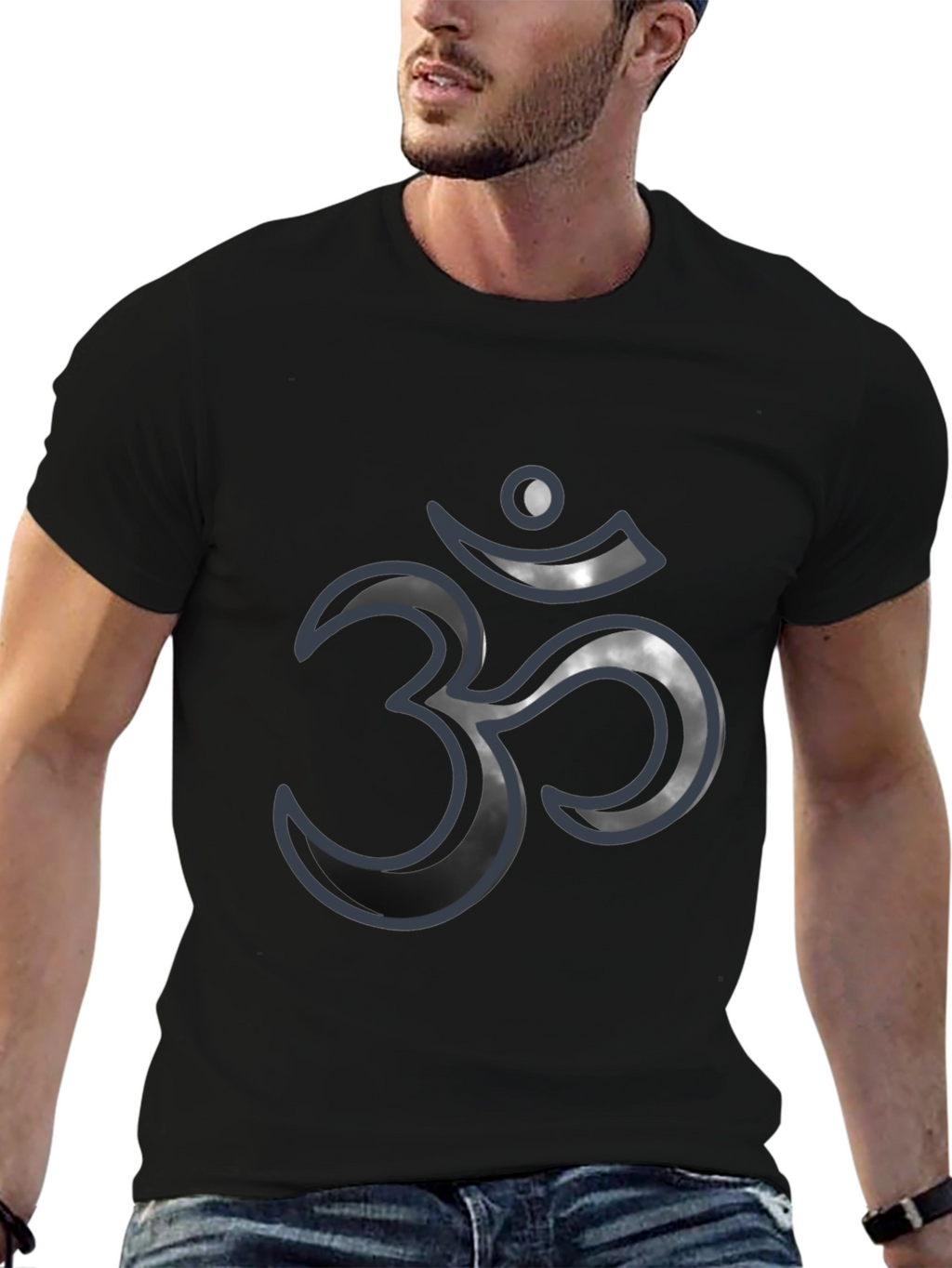 Mens Black T-Shirt with Om Symbol Design