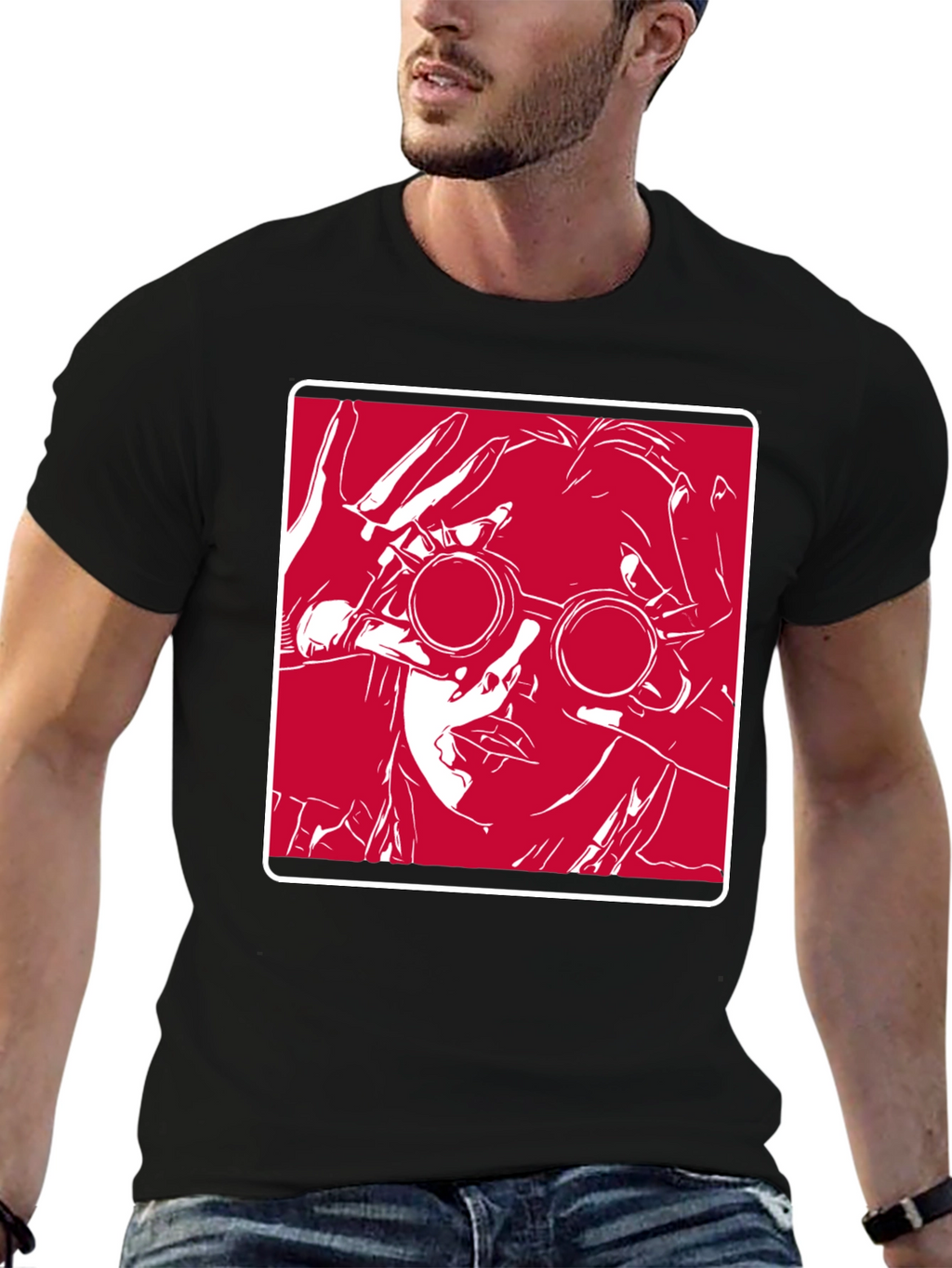 Graphic T-Shirt - Red & White Design on Black